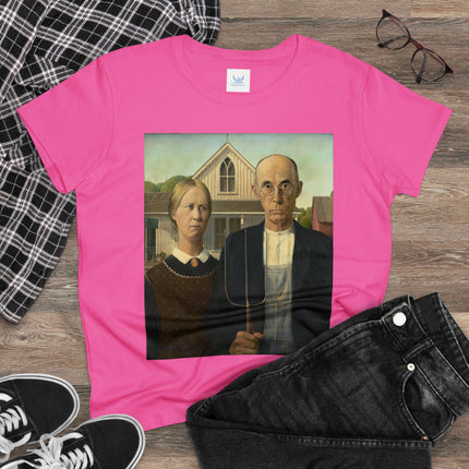 American Gothic by Grant Wood Women's Midweight Cotton Tee