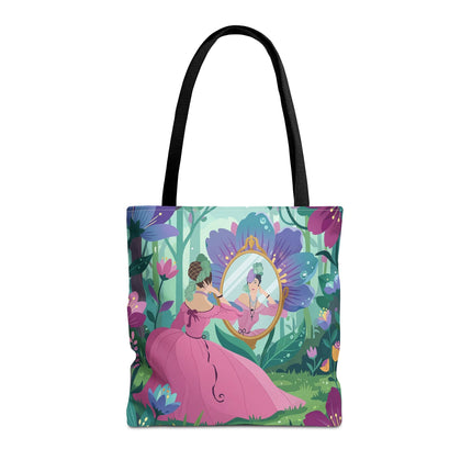 🌸🪞 The Lady Of The Enchanted Garden Mirror Tote Bag – Art Deco Floral Fantasy