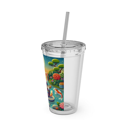 Melodic Kitten by the Koi Pond Sunsplash Tumbler with Straw, 16oz
