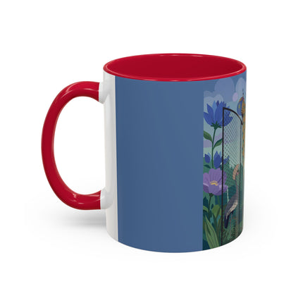 The Lady And The Enchanted Heron Colorful Mugs – Art Deco Botanical Elegance