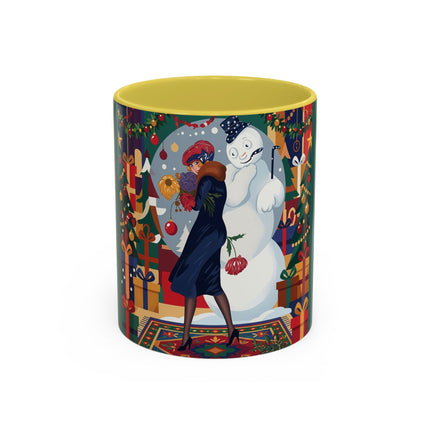 ☃️🎄 The Snowman's Christmas Companion Colorful Mug – Art Deco Holiday Fantasy