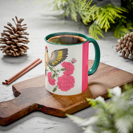 Goldfinch & Pink Flowers Colorful Mugs – Vibrant Spring & Bold Beauty