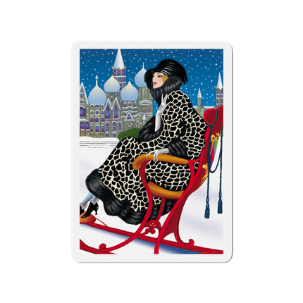 Elegant Winter Woman in Sleigh Die-Cut Magnets (5 Sizes)