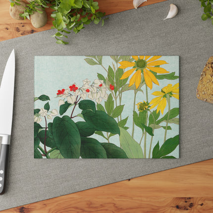 Clerodendrum & Rudbeckia by Tanigami Kônan Glass Cutting Board