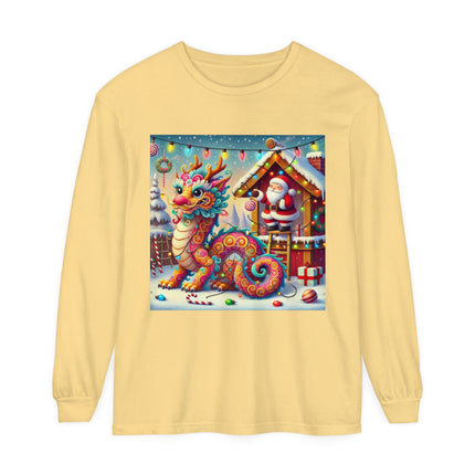 Playful Dragon's Christmas Unisex Garment-dyed Long Sleeve T-Shirt
