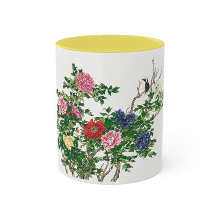 Peonies and Birds by Okamoto Shuki Colorful Mugs, 11oz