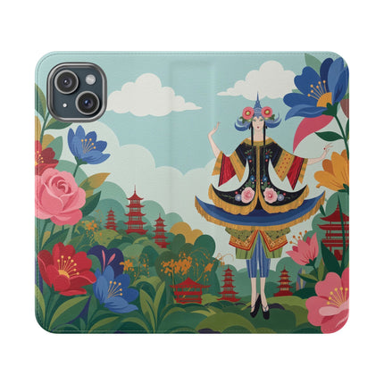 🌸🏯 The Lady Of The Pagoda Garden Flip Case – Art Deco Floral Fantasy