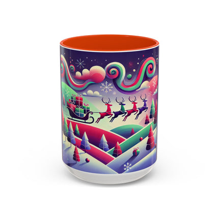 Festive Reindeer Flight Colorful Mugs (11oz, 15oz)