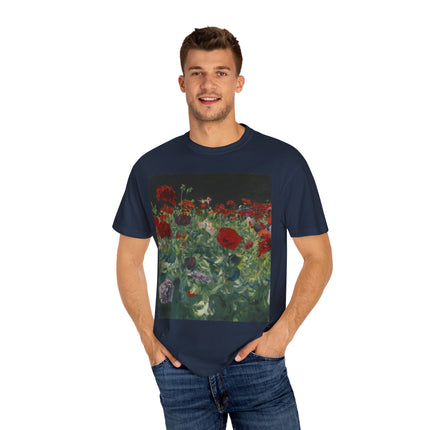 Poppies (A Study of Poppies for Carnation, Lily, Lily, Rose) by John Singer Sargent Unisex Garment-Dyed T-shirt