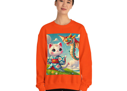 Geisha Kitten and the Dragon Kite Heavy Blend™ Crewneck Sweatshirt