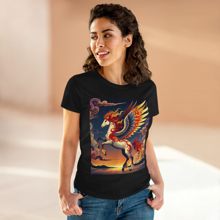 Flame-Winged Horse at Sunset Cotton Tee
