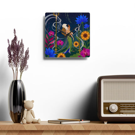 🌻🌙 The Midnight Sunflower Garden Acrylic Wall Clock – Art Deco Floral Fantasy