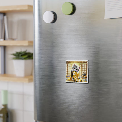 Playful Kitten in the Tea Room Die-Cut Magnets (5 Sizes)
