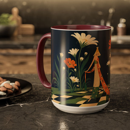 🌼🧡 The Midnight Floral Masquerade Colorful Mug – Art Deco Fashion Fantasy