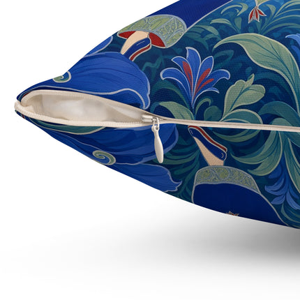 💙🌺 The Imperial Blue Garden Square Pillow – Art Deco Oriental Elegance