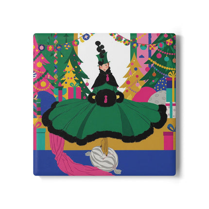 💚🎄 The Emerald Christmas Belle Ceramic Tile – Art Deco Holiday Glamour
