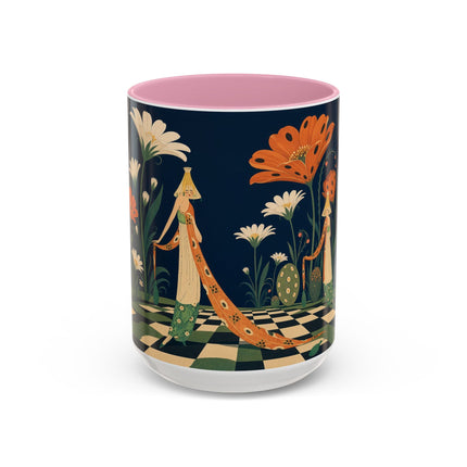🌼🧡 The Midnight Floral Masquerade Colorful Mug – Art Deco Fashion Fantasy