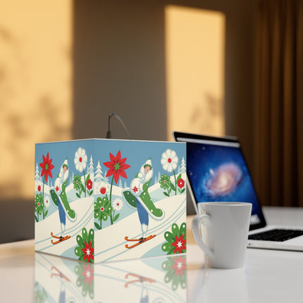 🎿❄️ The Winter Garden Skier Light Cube Lamp – Whimsical Holiday Fantasy