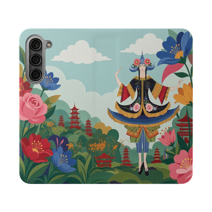 🌸🏯 The Lady Of The Pagoda Garden Flip Case – Art Deco Floral Fantasy