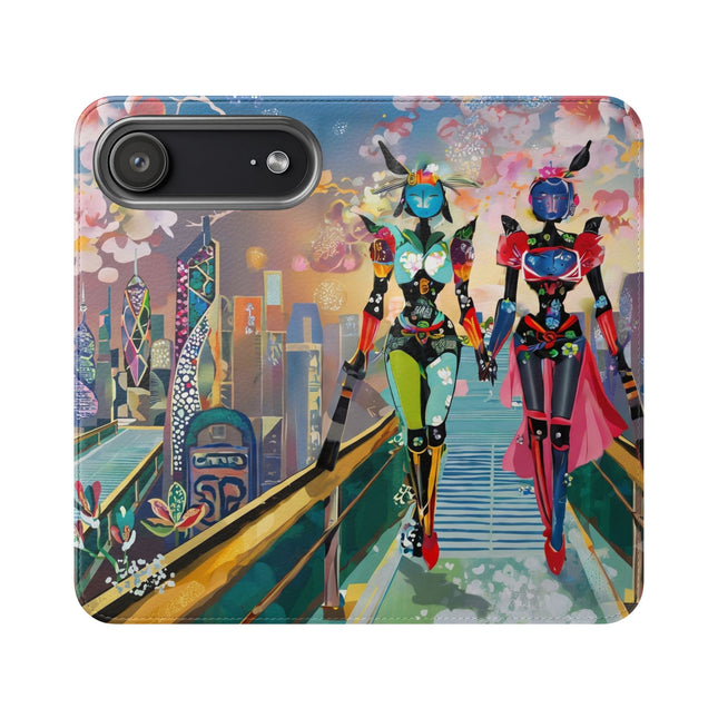 🤖🌆 Cyber Punk Robot Models Flip Case – Futuristic Fashion & Neon Elegance