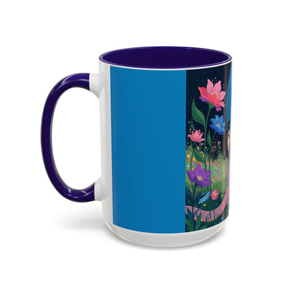 The Lady And The Moonlit Peak Colorful Mugs – Art Deco Alpine Garden Elegance