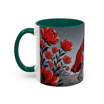 ☔🌹 The Scarlet Rainstorm Promenade Colorful Mug – Art Deco Motoring Elegance