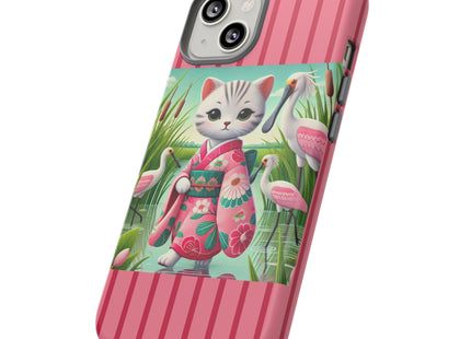 Geisha Kitten Strolls Among the Spoonbills Phone Cases