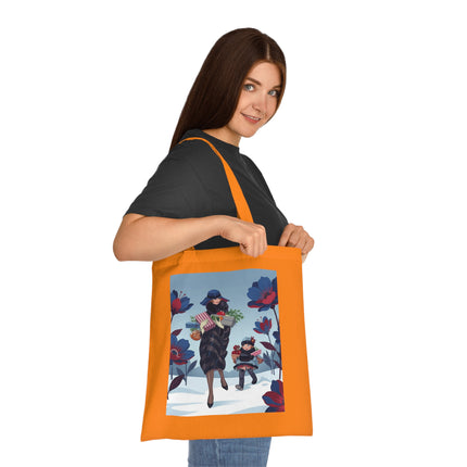 🎁🌺 The Christmas Gift Garden Stroll Cotton Tote Bag – Art Deco Holiday Elegance