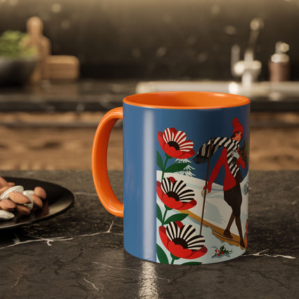 🎿🎄 The Christmas Holly Skier Colorful Mug – Whimsical Holiday Fantasy