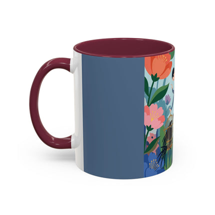The Lady And The Mysterious Bird Colorful Mugs – Art Deco Botanical Mystery