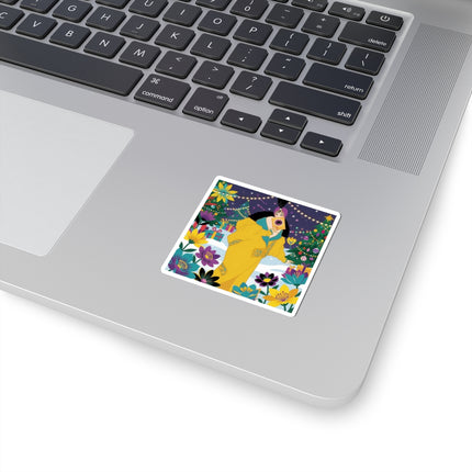 💛🎄 The Lady Of The Golden Christmas Cloak Kiss-Cut Sticker – Art Deco Holiday Fantasy