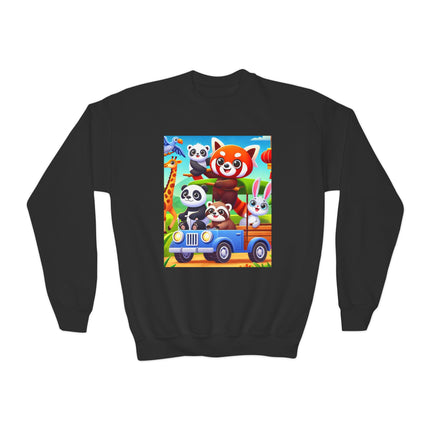 Safari Friends on the Move Youth Crewneck Sweatshirt – Adventure, Friendship & Playful Energy