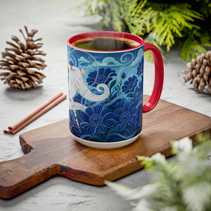 💙🌸 The Sapphire Wind Dancer Colorful Mug – Art Deco Floral Fantasy