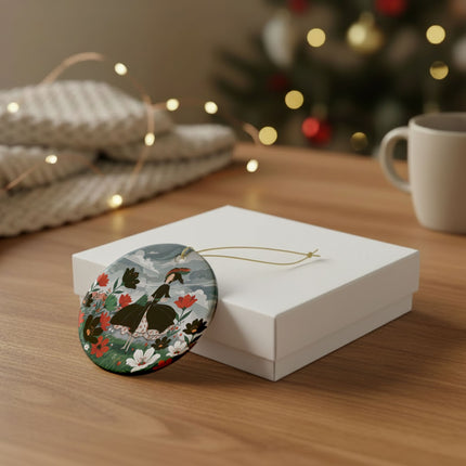 🌧️🌺 The Stormy Flower Walk Ceramic Ornament – Art Deco Floral Fashion