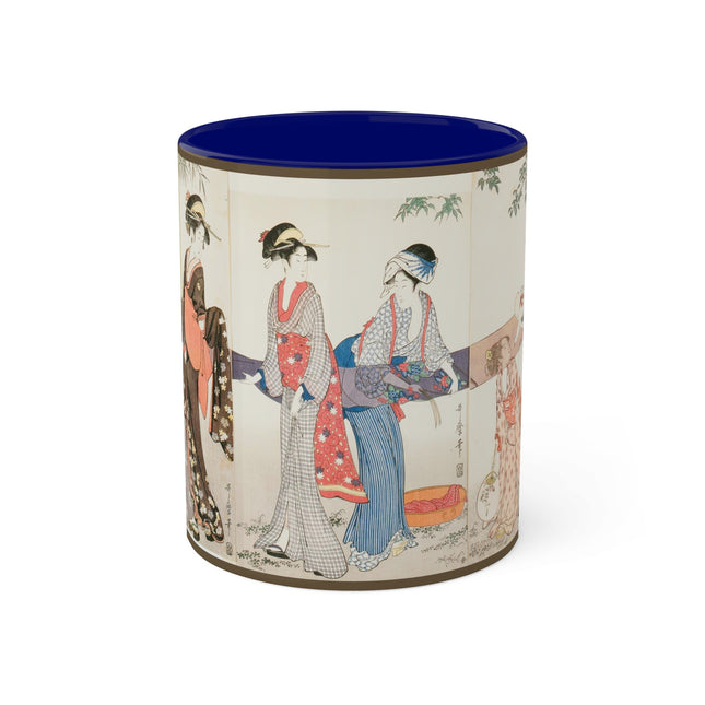 Drying and Stretching Cloth by Kitagawa Utamaro Colorful Mugs, 11oz