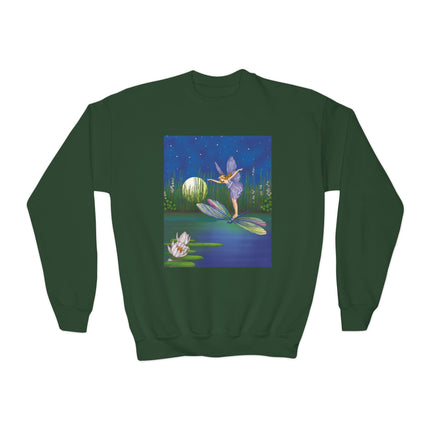 Fairy on a Dragonfly Youth Crewneck Sweatshirt – Enchanting Moonlit Fantasy