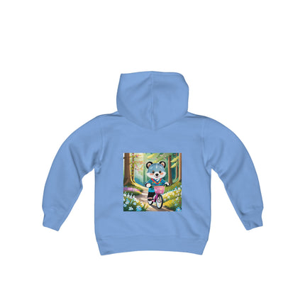Furry Cyclist Youth Hooded Sweatshirt – Playful Adventure & Sunny Forest Fun