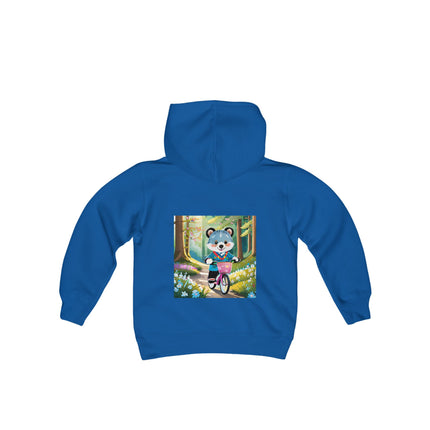Furry Cyclist Youth Hooded Sweatshirt – Playful Adventure & Sunny Forest Fun