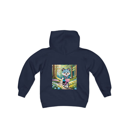 Furry Cyclist Youth Hooded Sweatshirt – Playful Adventure & Sunny Forest Fun