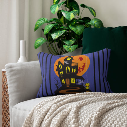 Halloween Night at the Haunted House Spun Polyester Lumbar Pillow