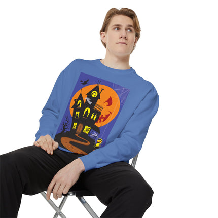 Halloween Night at the Haunted House Unisex Garment-Dyed Sweatshirt