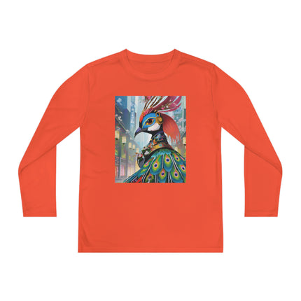 Techno Plumes Youth Long Sleeve Competitor Tee – Futuristic Elegance & Neon Feathers