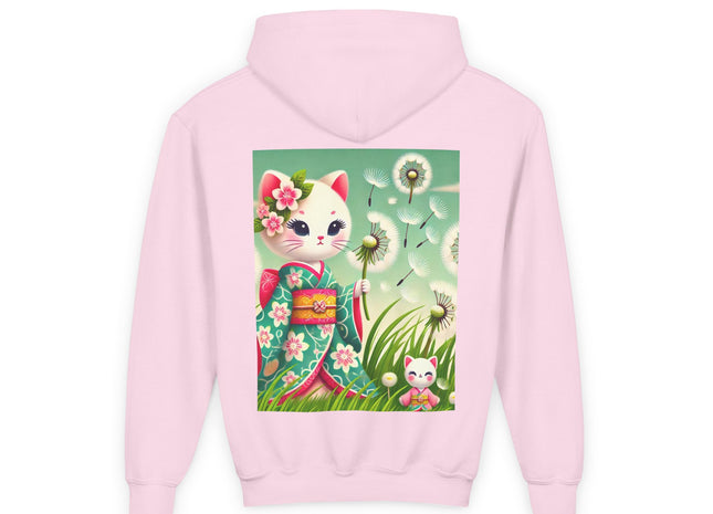 Geisha Kitten and the Dandelion Wish Youth Heavy Blend Hooded Sweatshirt