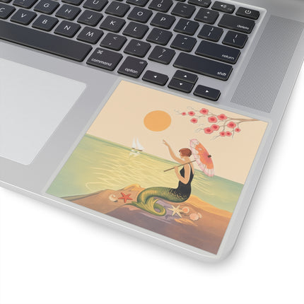🧜‍♀️☂️ The Mermaid With The Parasol Kiss-Cut Stickers – Art Deco Seaside Fantasy