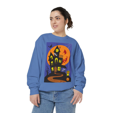 Halloween Night at the Haunted House Unisex Garment-Dyed Sweatshirt