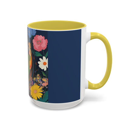 The Lady And The Crimson Moonbird Colorful Mugs – Art Deco Whimsical Garden Elegance