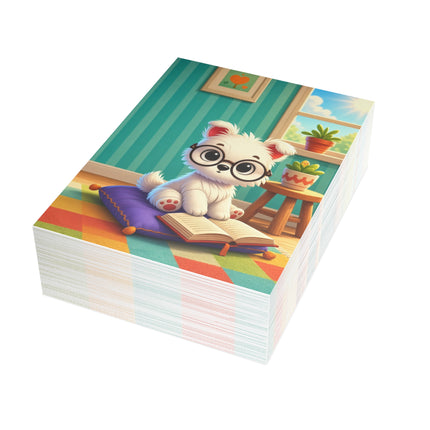 🐶📚 The Little Puppy Bookworm Greeting Card – Whimsical Reading Adventure