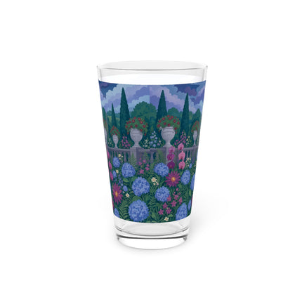 🦚🌸 The Peacock Garden Terrace Pint Glass – Art Deco Floral Elegance