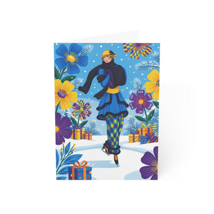 ⛸️🌸 The Lady Of The Winter Garden Greeting Card – Art Deco Holiday Whimsy
