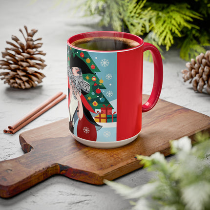 ❤️ The Lady Of The Crimson Scarf Colorful Mug – Art Deco Christmas Elegance